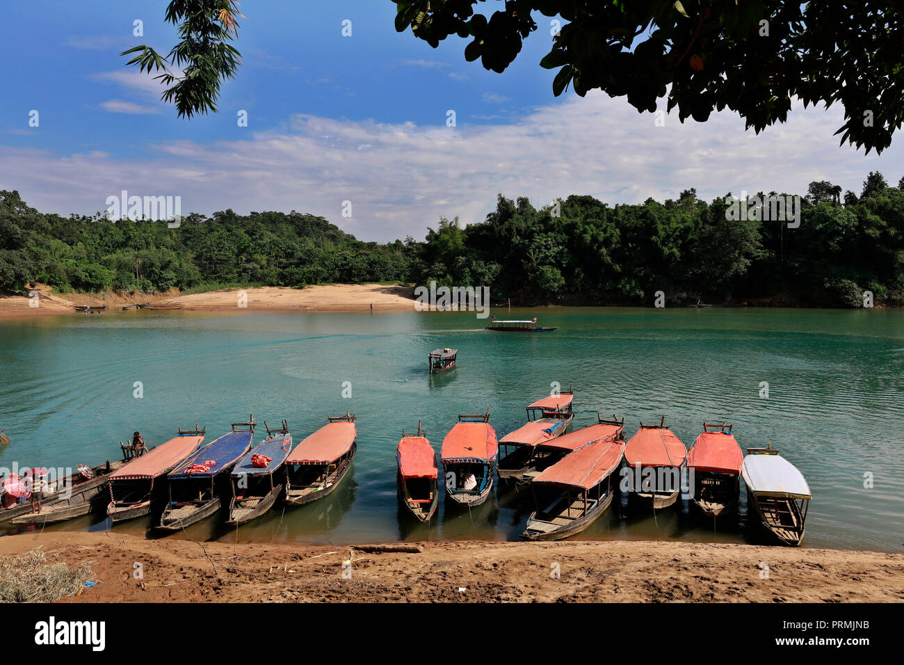 Sylhet, Bangladesh - September 23, 2018: Lalakhal,which is another top tourist attraction in Jaintapur Upazilla, is covered with hills, natural forest Stock Photo