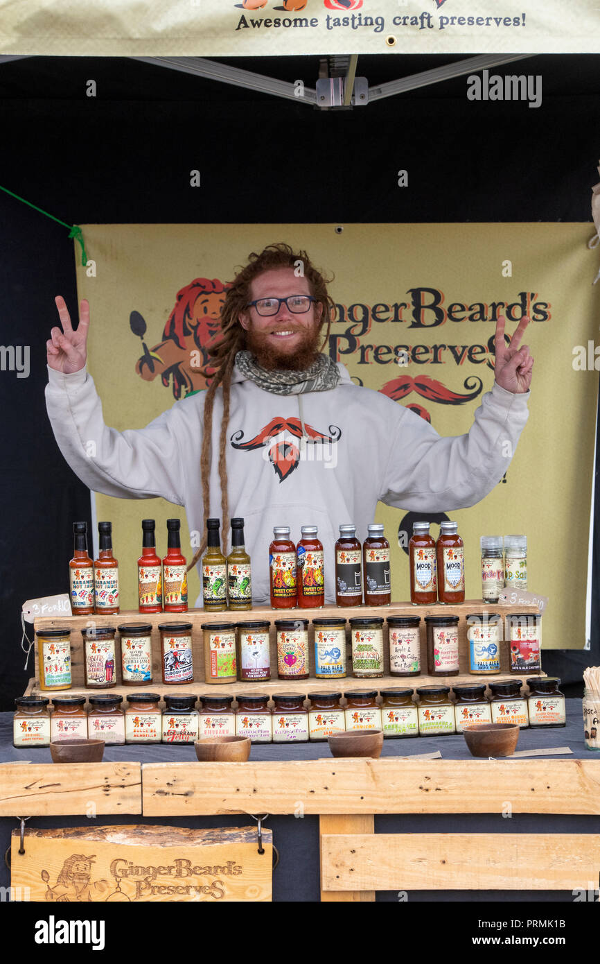 Ginger beards preserves stall at the Thame food festival. Thame, Oxfordshire, England Stock Photo