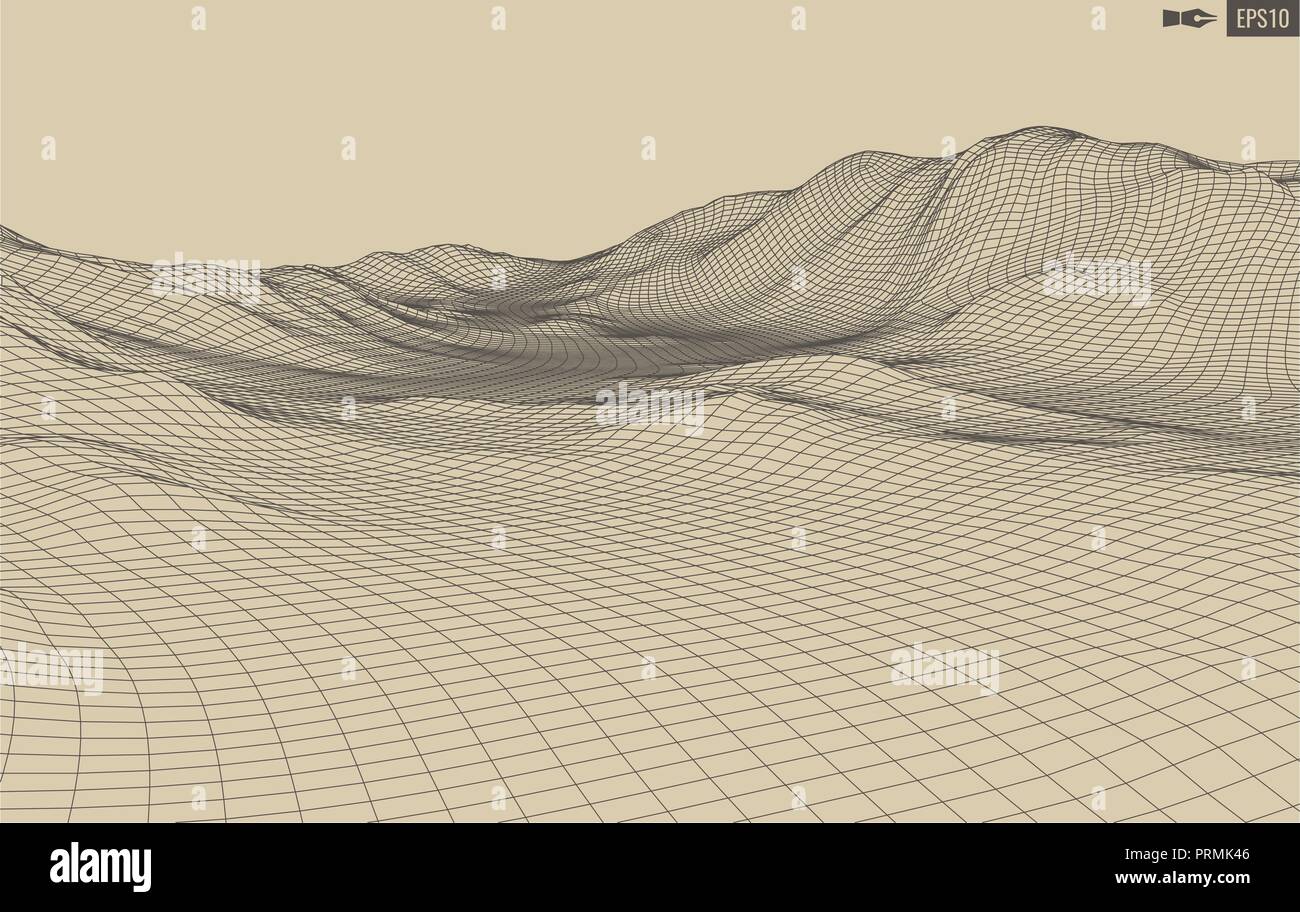 3D Wireframe Terrain Wide Angle EPS10 Vector Stock Vector