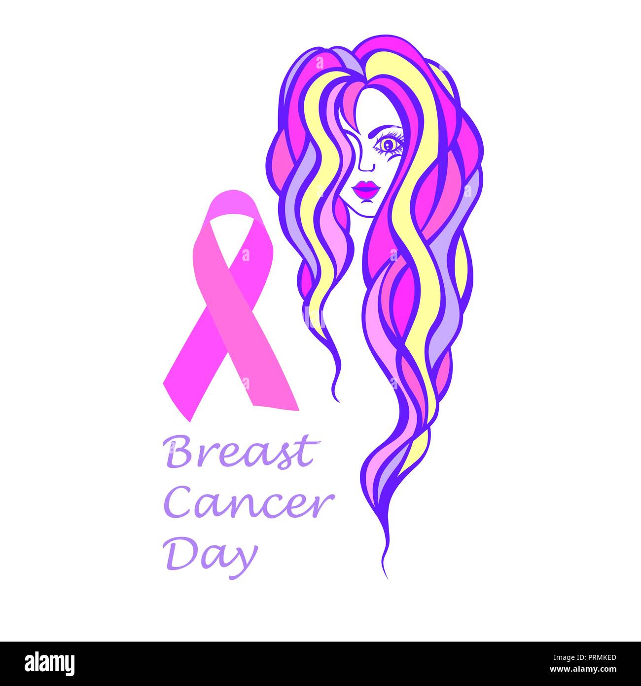 Breast cancer october awareness month campaign poster ribbon sign and woman silhouette over pink cause background. Stock Photo
