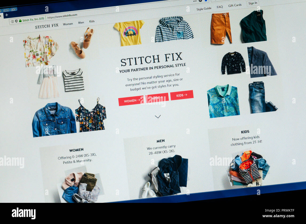 Home page of the American clothing website Stitch Fix. Stock Photo