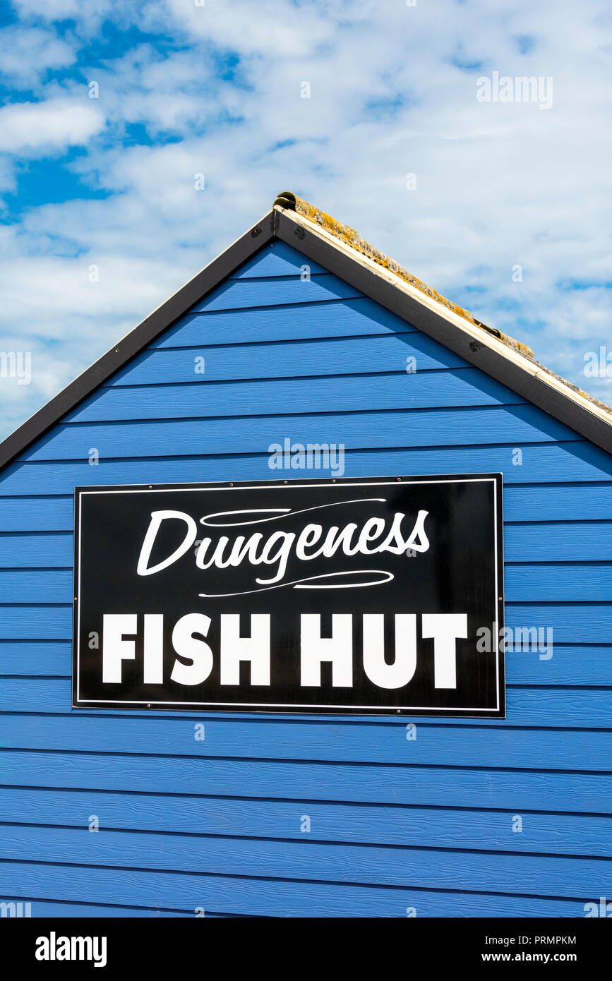 A fish hut selling fresh seafood at Dungeness beach, Kent, England