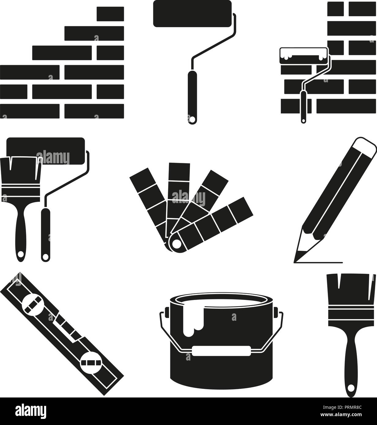 Black and white wall recoloring silhouette elements Stock Vector