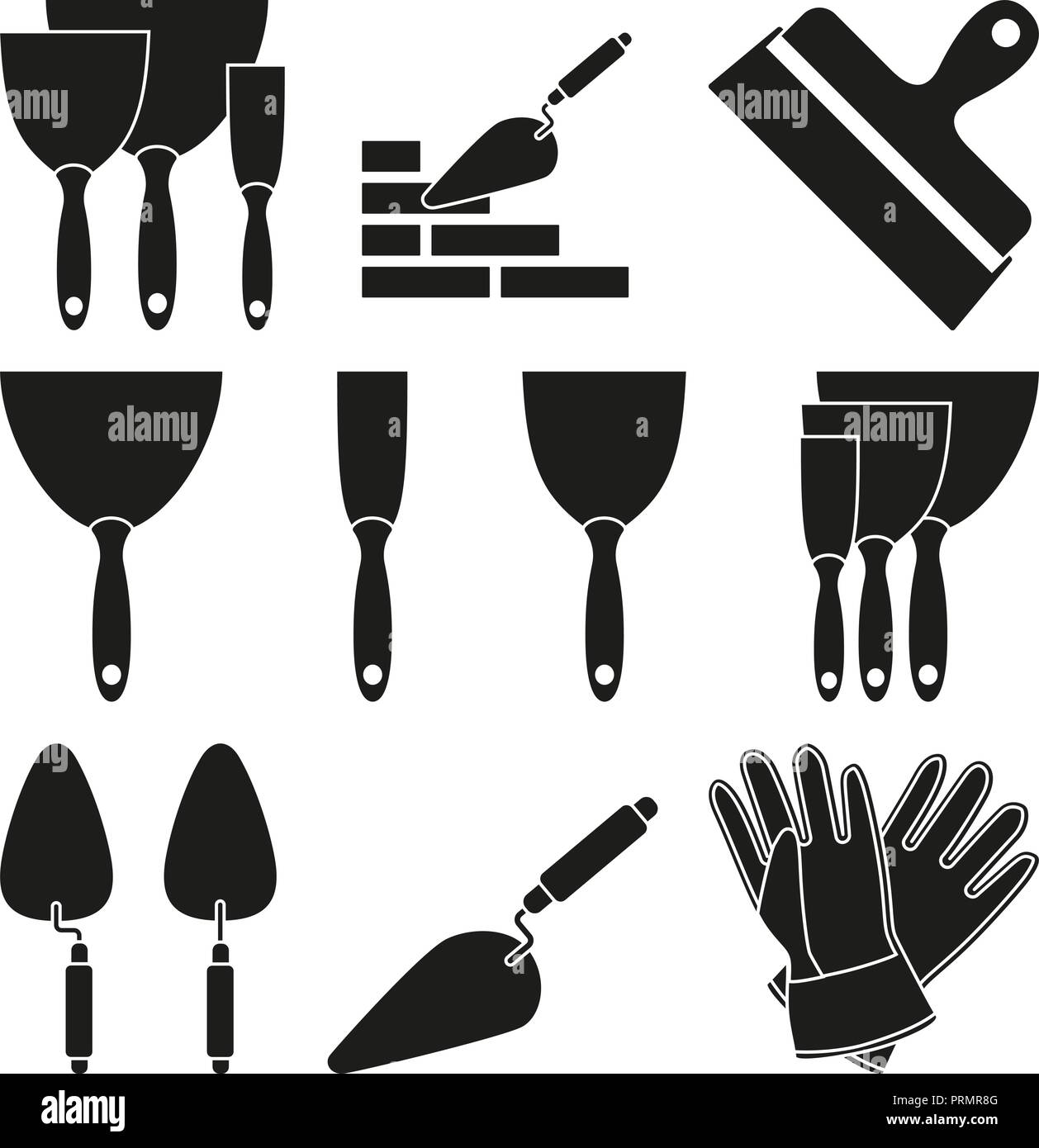 Black white 9 wall construction silhouette element Stock Vector