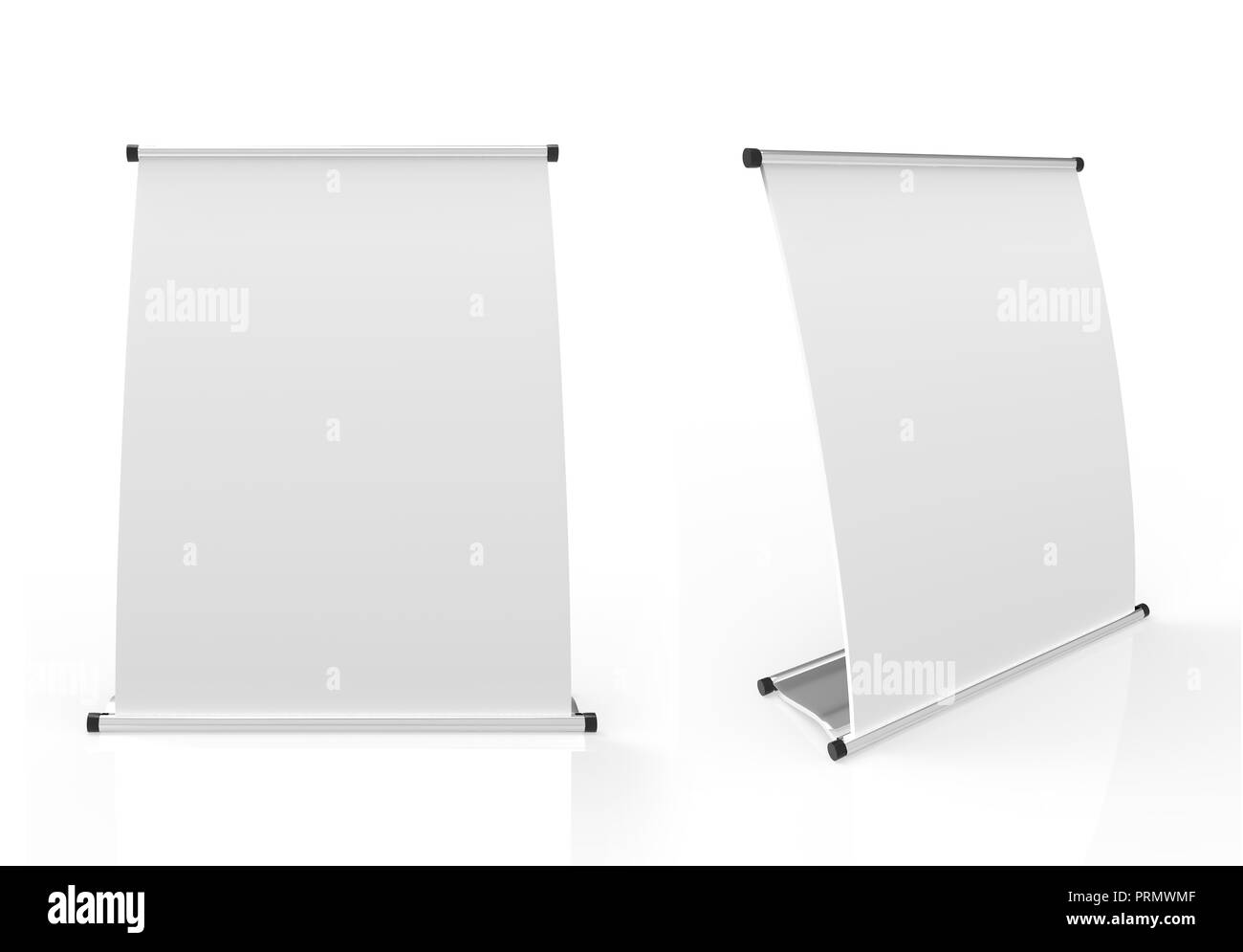 Curved Counter top Sign Holders and Poster Displays Tablet Tent Talkers Promotional Menu cards white blank Empty for mock up design and templates. Stock Photo