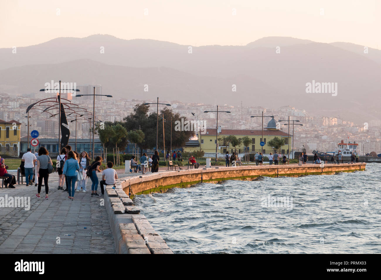 People relaxing on waterfront in Izmir, Turkey Stock Photo