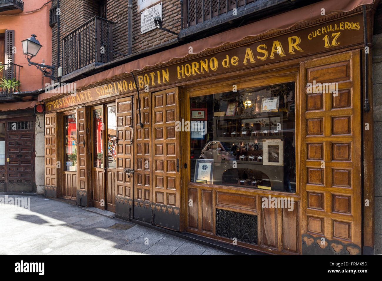 MADRID, SPAIN - JANUARY 23, 2018: Facade of Sobrino de Botin Restaurant in City of Madrid, Spain Stock Photo
