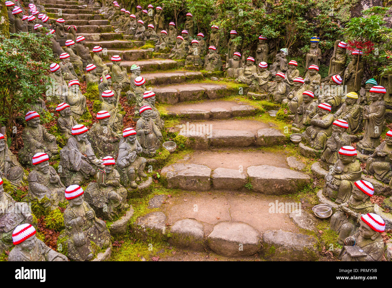 Miyajima Island, Hiroshima, Japan at the buddha lined pathways at Daisho-in Temple grounds. Stock Photo