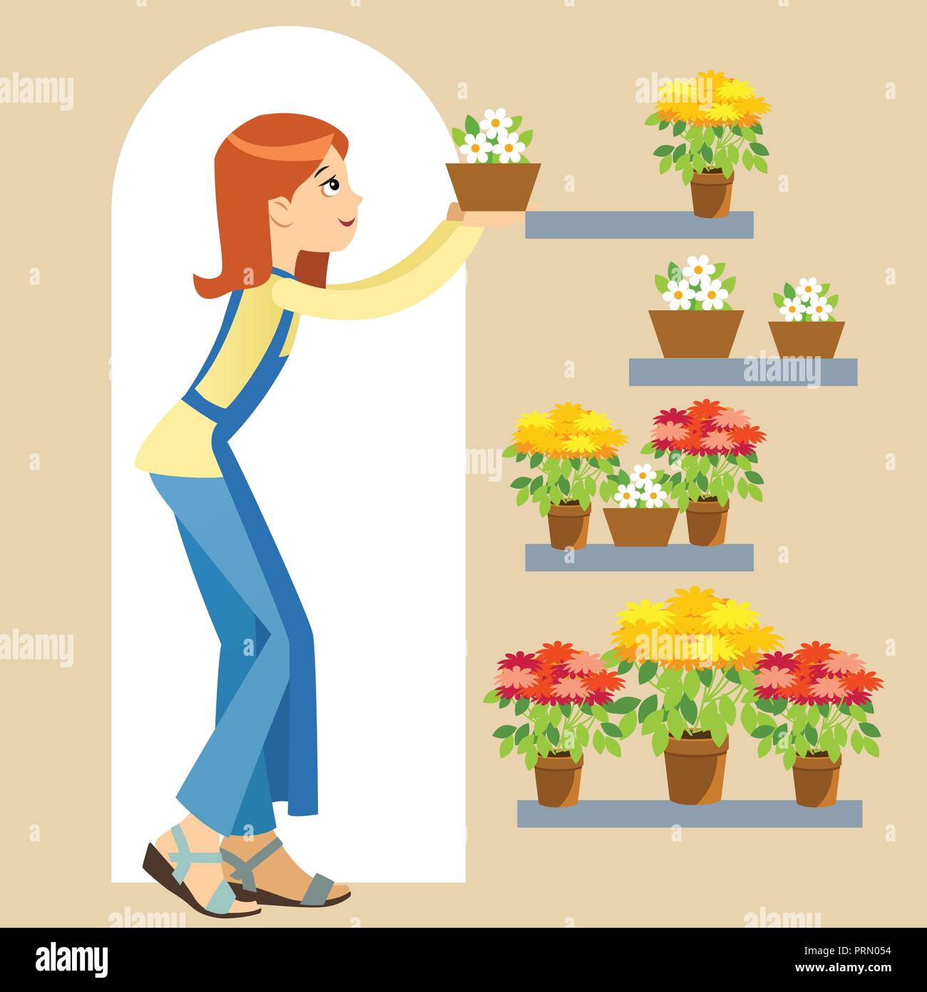 Vector illustration of a florist in a flower shop Stock Vector Image ...
