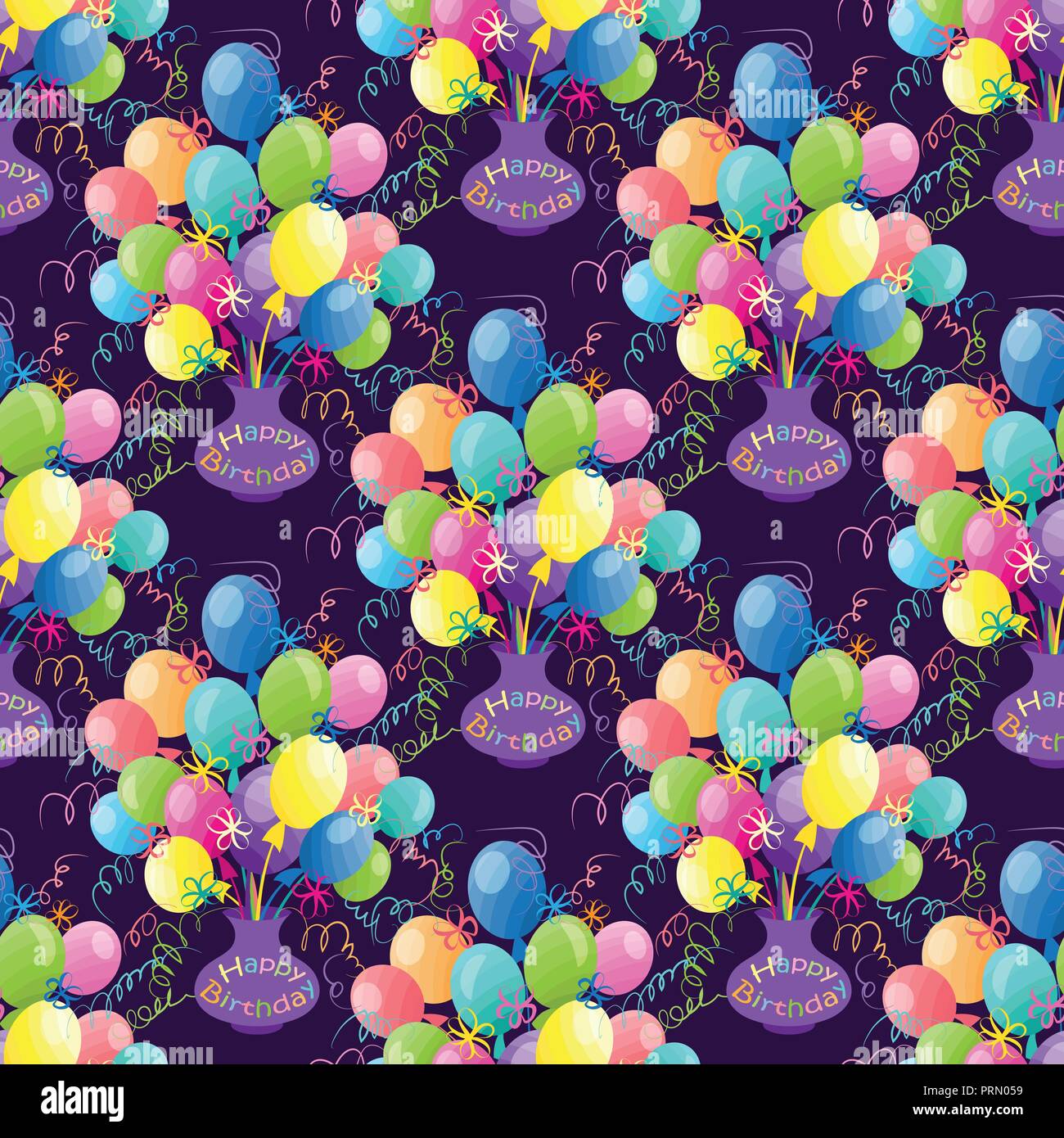 Happy Birthday Card with doodle hand drawn balloons. Vector pattern Stock Vector