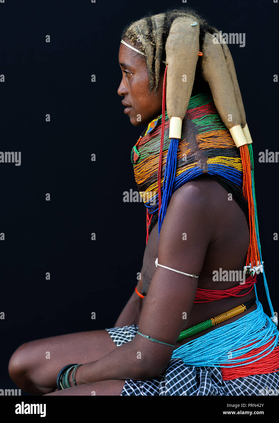 Portrait of a Mumuhuila tribe woman, Huila Province, Chibia, Angola Stock Photo