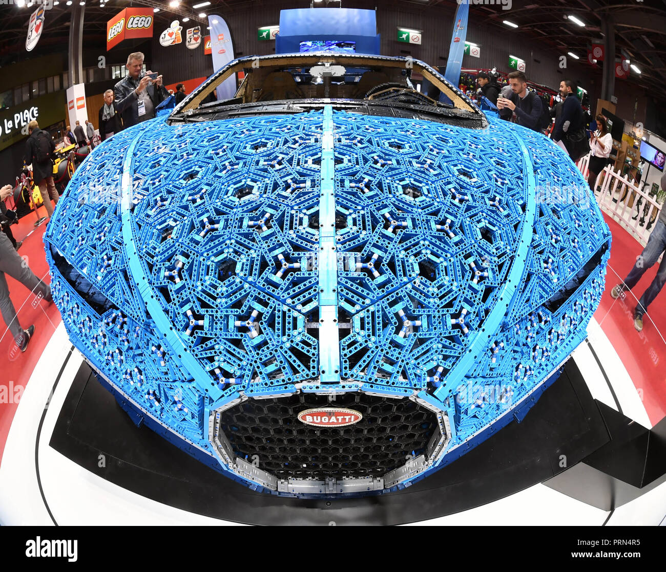 Paris, France. 03rd Oct, 2018. A Bugatti Chiron made of Lego bricks will be  presented on the second press day of the Paris International Motor Show.  The Motor Show will be open