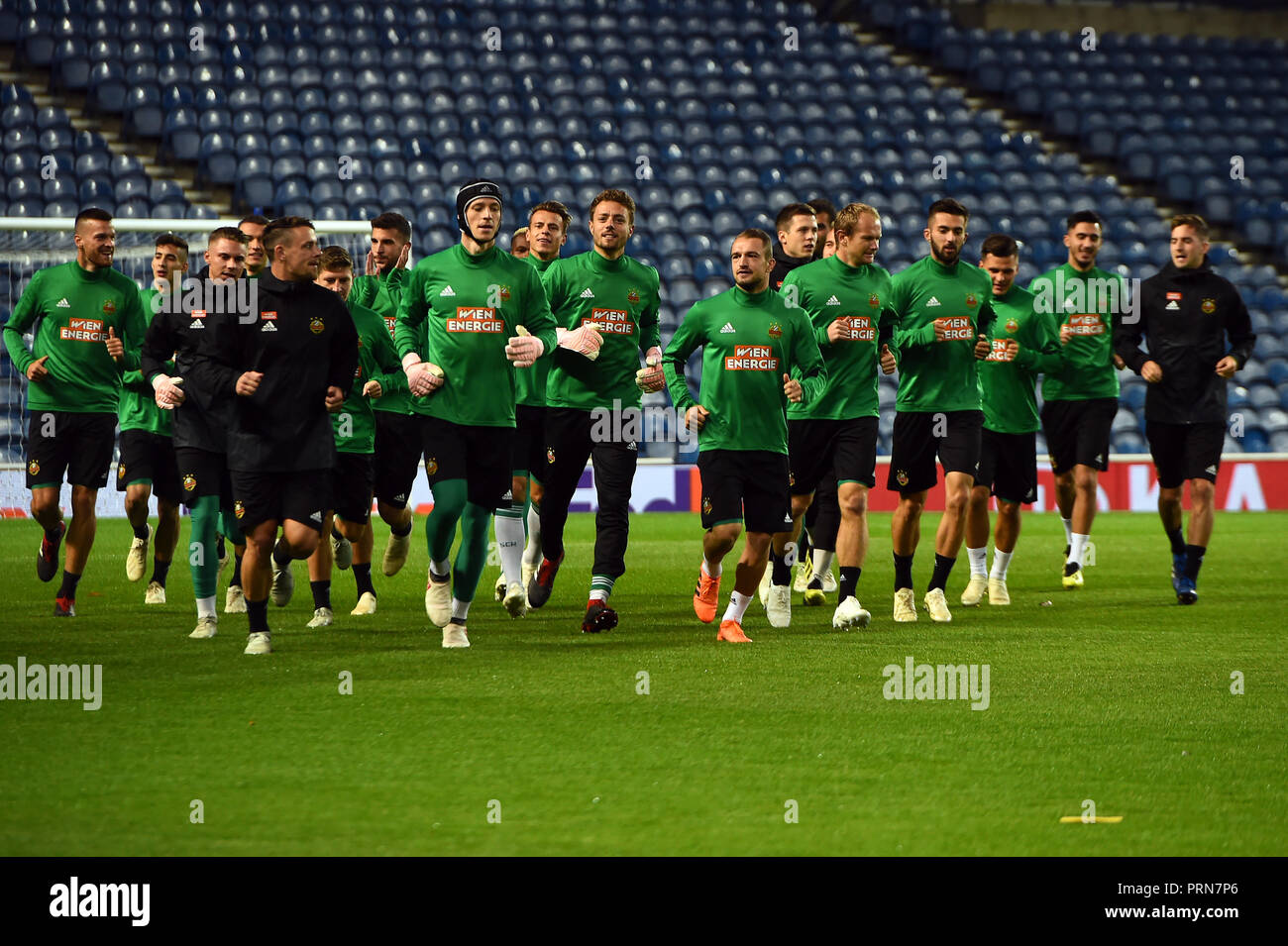Glasgow, Scotland. Wednesday 3rd October 2018.   The Rapid Wein squad takes part in a team training session ahead of their Europa League Matchday 2 match against Glasgow Rangers at Ibrox Stadium, Glasgow, Scotland on Wednesday 3rd October 2018 2018.   Picture Andy Buchanan Credit: Andy Buchanan/Alamy Live News Stock Photo