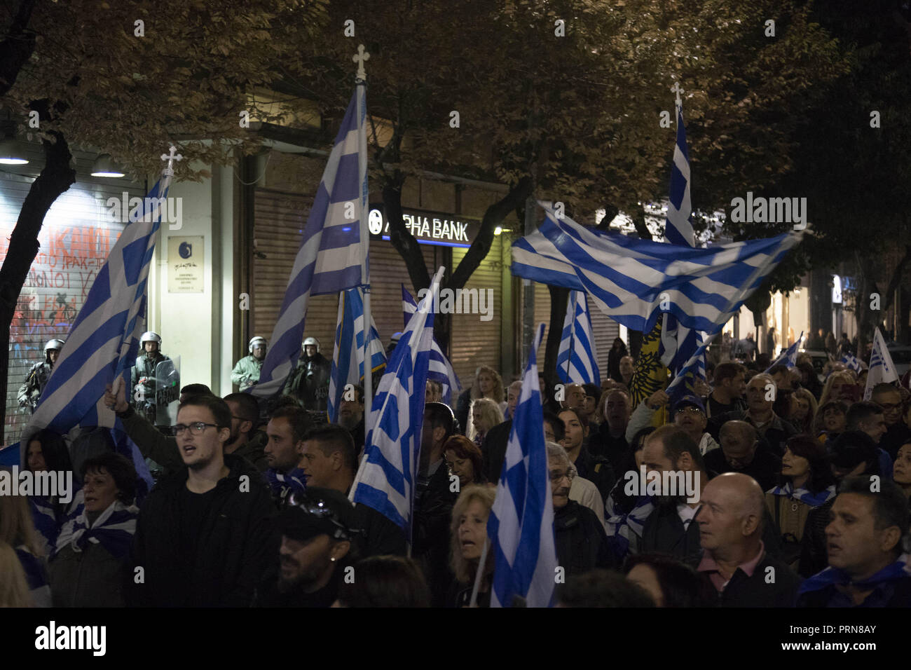 Thessaloniki Not Available Greece 30th Sep 18 Protesters Are Seen Standing Holding Flags During The Protest Protest Against Fyrom Macedonia The Official Name Of This Balkan State Will Change From Fyrom Former Yugoslav
