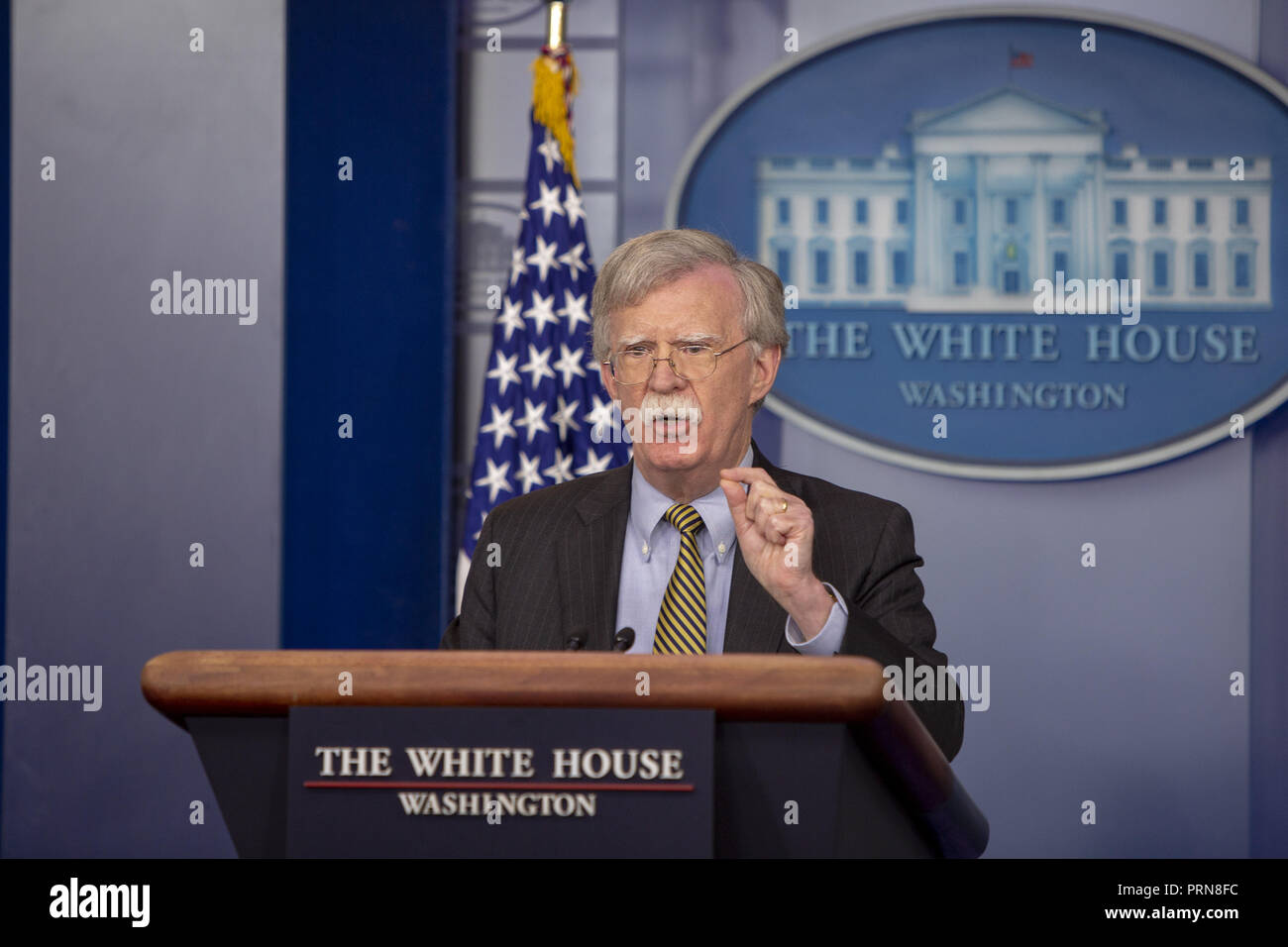 October 3, 2018 - Washington, District of Columbia, U.S. - WASHINGTON, DC: John Bolton, National Security Advisor of the United States speaks during a briefing at the White House on October 3, 2018. .Credit: Tasos Katopodis / CNP (Credit Image: © Tasos Katopodis/CNP via ZUMA Wire) Stock Photo