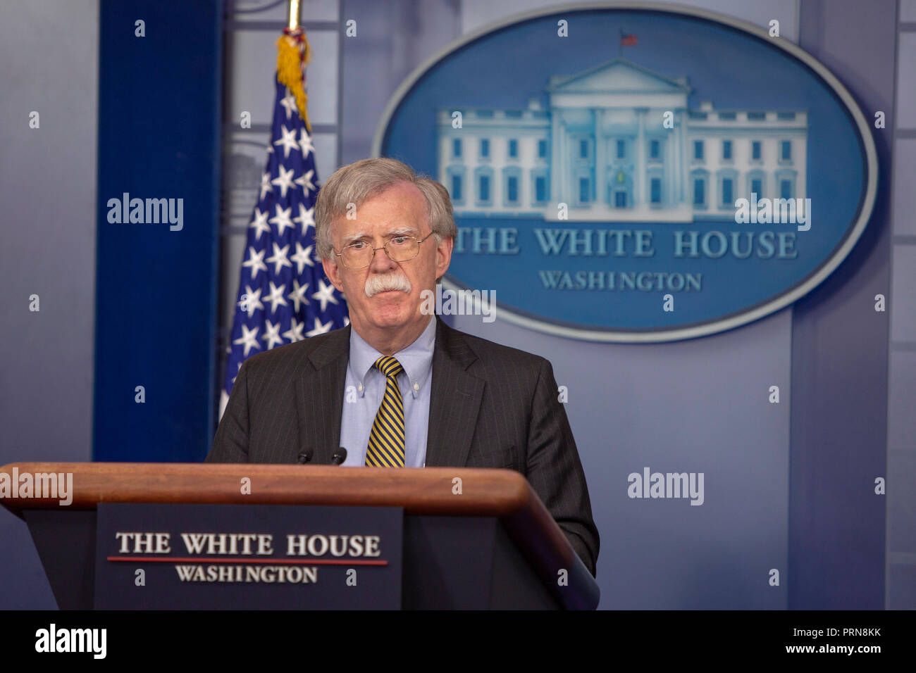 WASHINGTON, DC: John Bolton, National Security Advisor of the United States speaks during a briefing at the White House on October 3, 2018.  Credit: Tasos Katopodis / CNP | usage worldwide Stock Photo