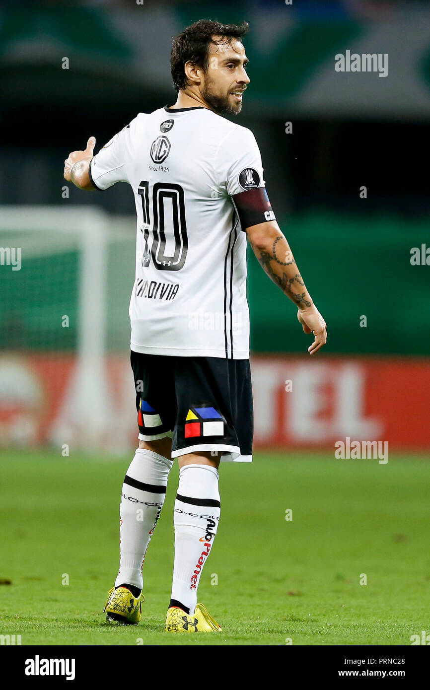 SÃO PAULO, SP - 03.10.2018: PALMEIRAS X COLO COLO - Jorge Valdívia during the match between Palmeiras and Colo-Colo (CHI) held at Allianz Parque, West Zone of São Paulo. The match is the second match in the quarterfinals of the 2018 Copa Libertadores. (Photo: Marco Galvão/Fotoarena) Stock Photo