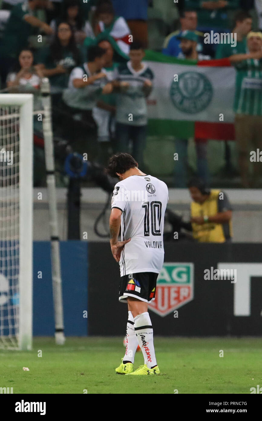 SÃO PAULO, SP - 03.10.2018: PALMEIRAS X COLO COLO - Jorge Valdívia regrets disqualification of Colo Colo at the end of the game between Palmeiras and Colo-Colo (CHI) held at Allianz Park, West Zone of São Paulo. The match is the second match in the quarterfinals of the 2018 Copa Libertadores. (Photo: Ricardo Moreira/Fotoarena) Stock Photo