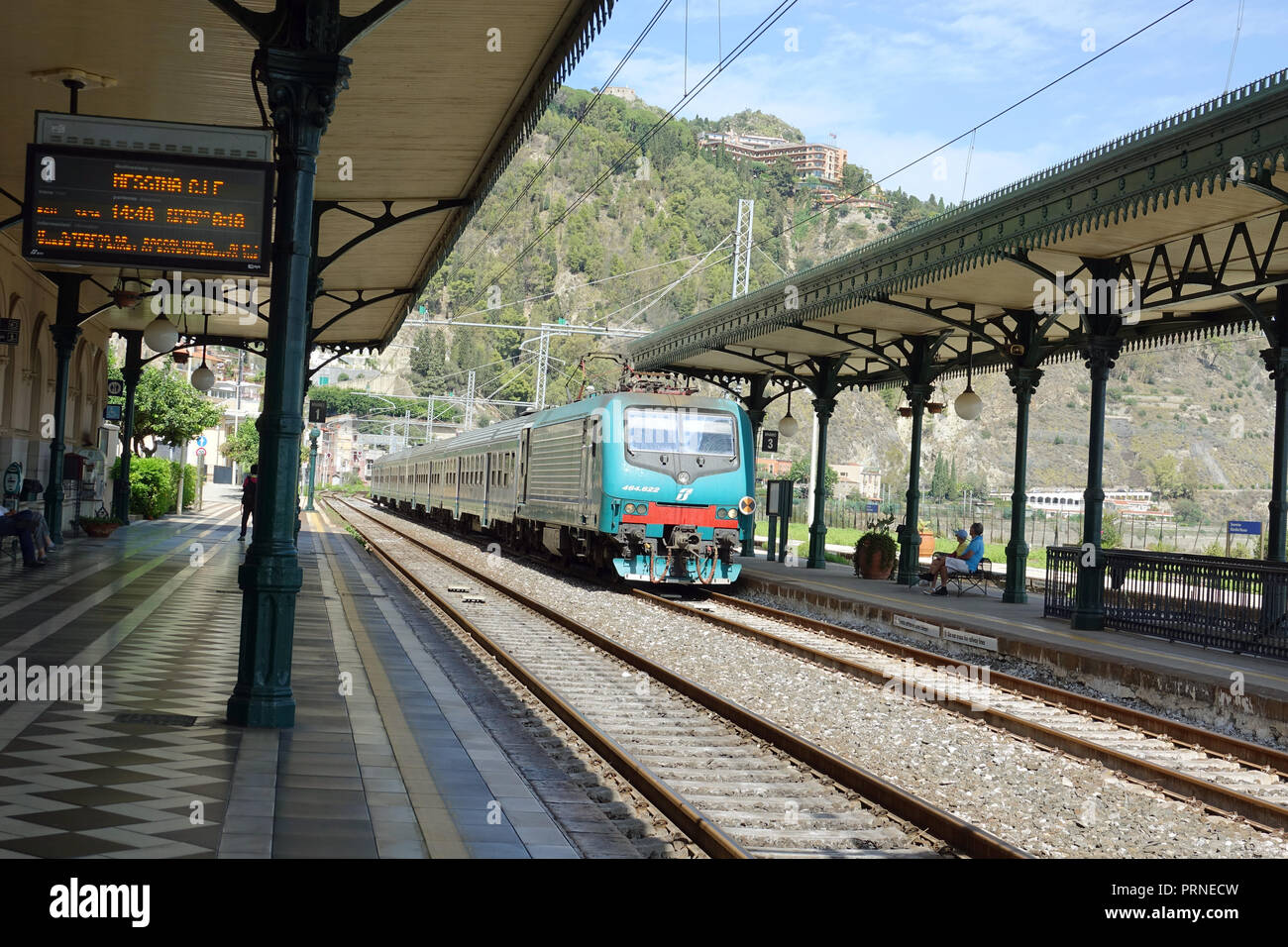 Sicily, Italy. 04th Sep, 2018. The Taormina-Giardini railway station. Taormina railway station (officially called Taormina-Giardini) is located in the district of Villagonia, a few metres from the coast. On the occasion of the visit of the Austrian Empress Elisabeth, the Taormina-Giardini railway station, built in 1866, was considerably extended and the main building in Art Nouveau style, which still exists today, was preserved. Credit: Alexandra Schuler/dpa/Alamy Live News Stock Photo