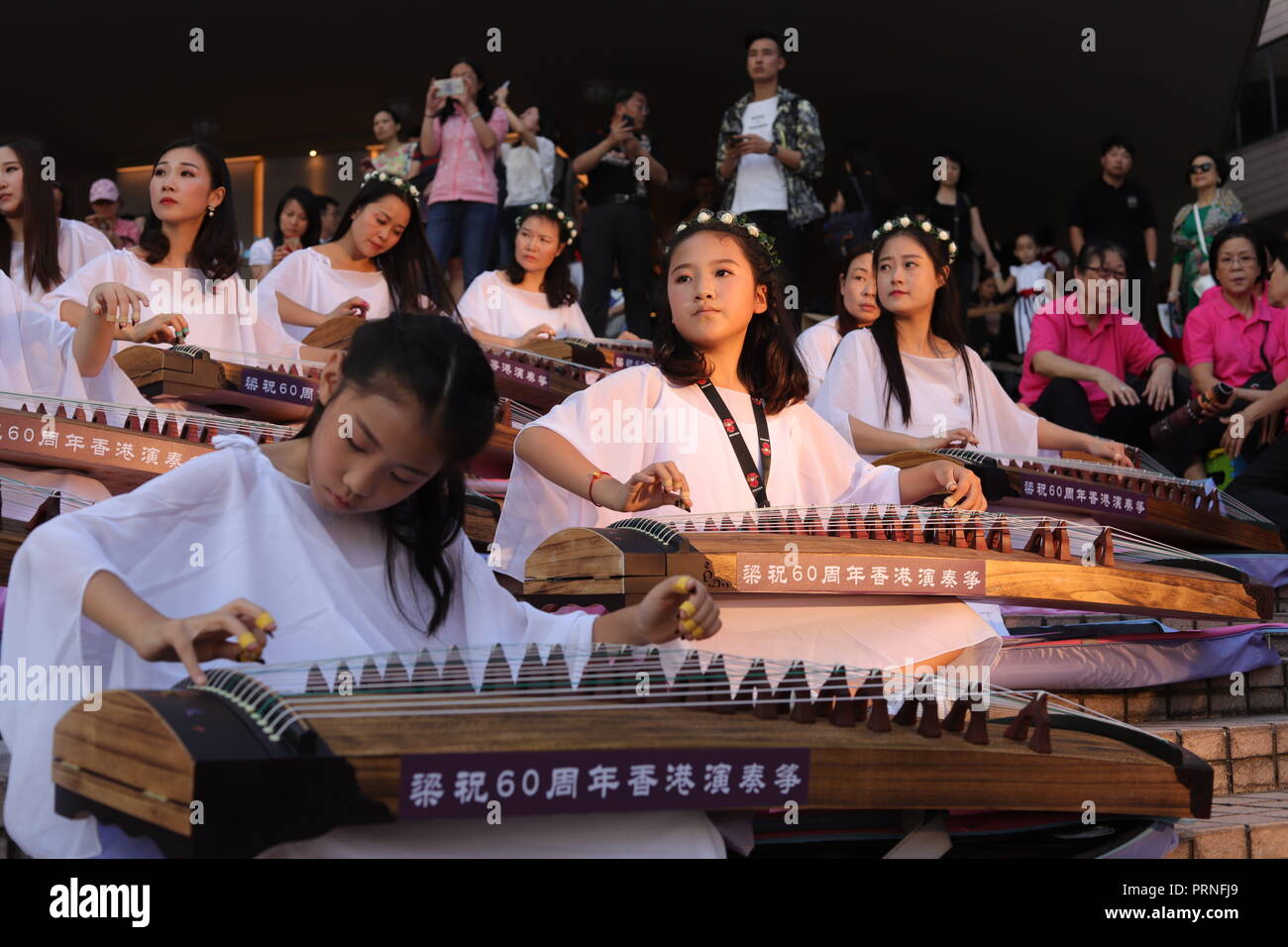 Hong Kong China 4th Oct 2018 Hundred Of Young Students Perform Traditional Music Piece On Chinese Harps Outdoor As Part Of Continued China National Day Celebrations Oct 4 2018 Hong Kong Zuma Liau Chung Ren Credit Liau