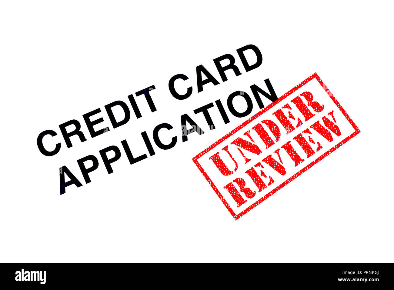 Credit card application heading stamped with a red under review rubber 