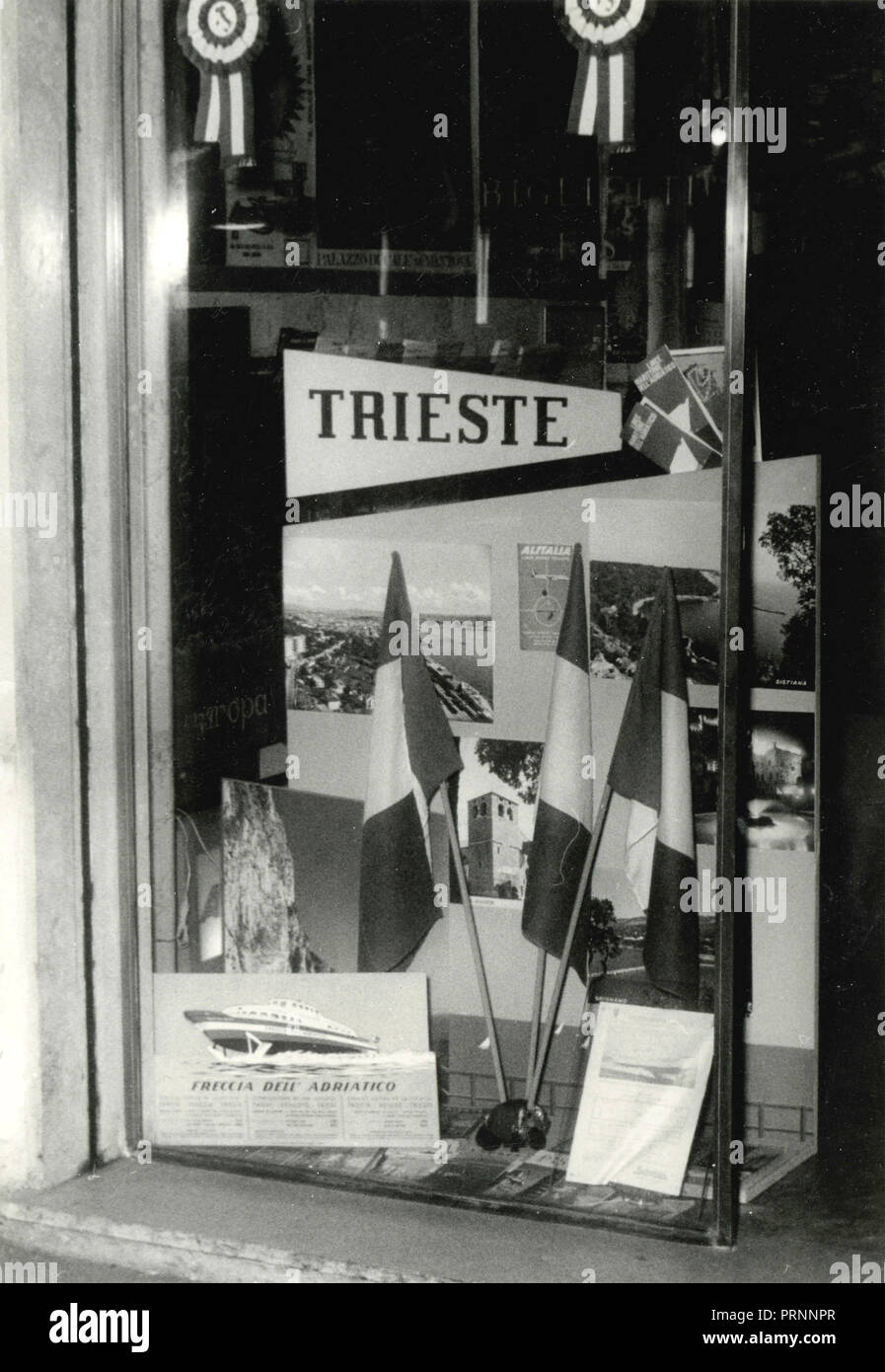 Travel agency advertising the city of Trieste, Italy 1960s Stock Photo