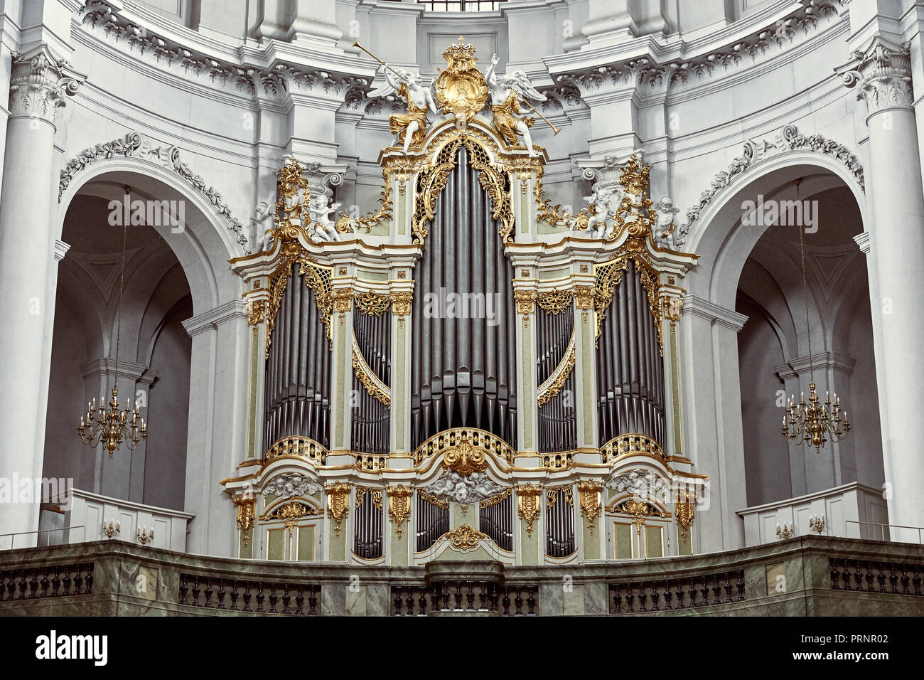 GERMANY, DRESDEN 26 JUNE 2018 pipe organ in old cathedral of holy