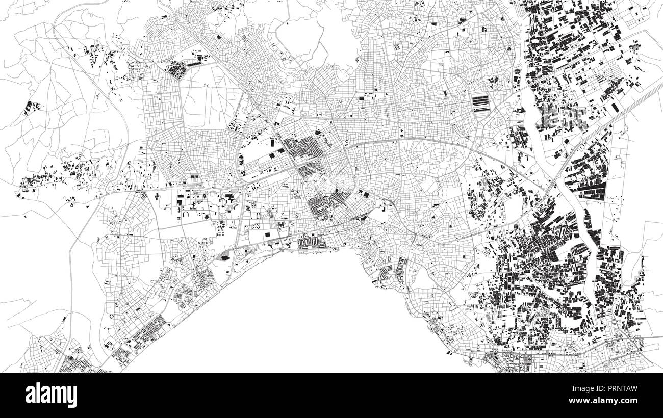 Satellite map of Adalia, Turkey, city streets. Street map, city center. Asia Stock Vector