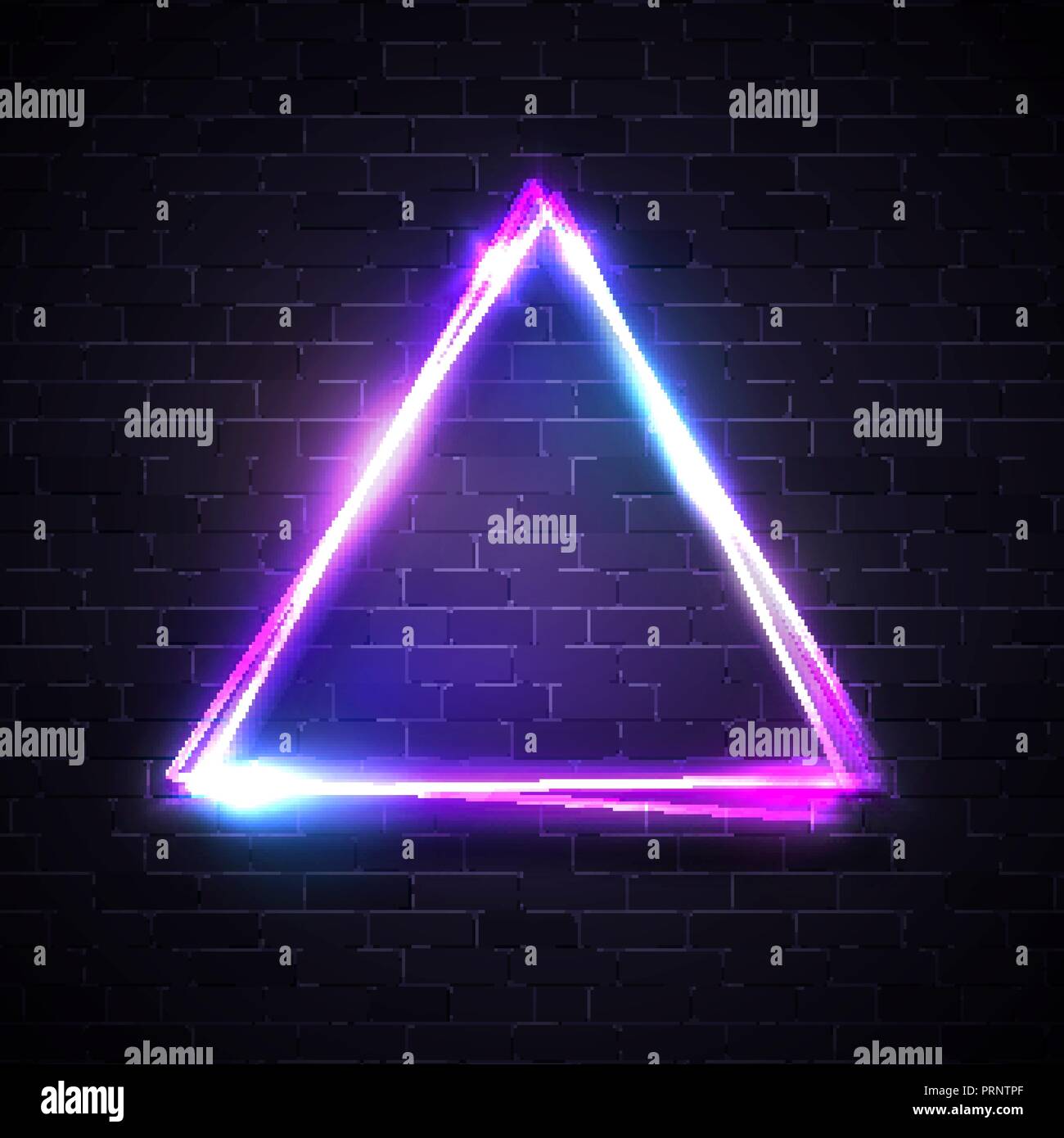 Triangle background on brick texture wall. Neon lights street sign with  blank space for your design. Electric led light effect. Night club casino  bar cafe signage. Bright vector illustration Stock Vector Image