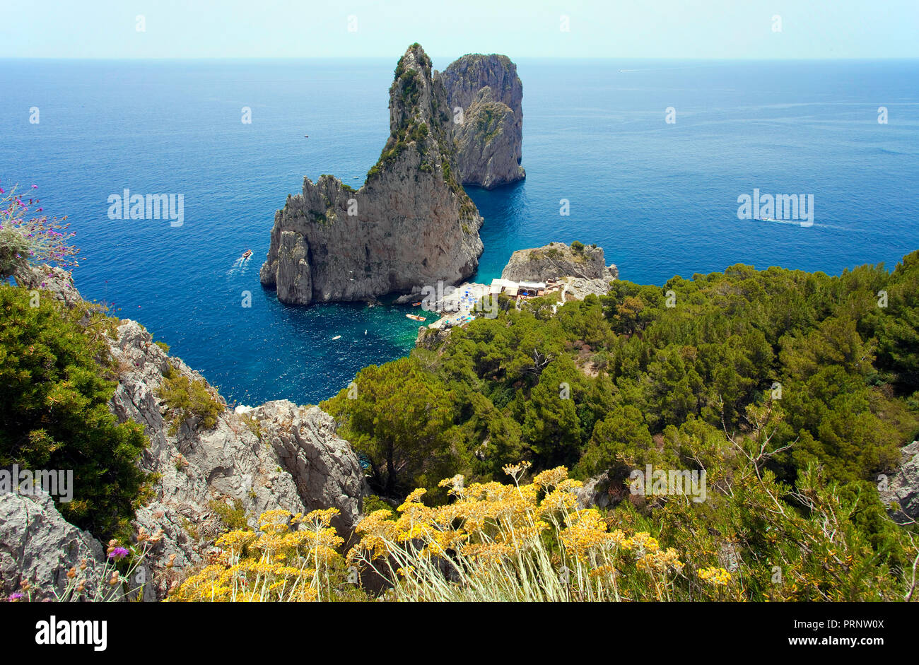 View on the Faraglioni rocks, Capri, island, Gulf of Naples, Campania, Italy Stock Photo