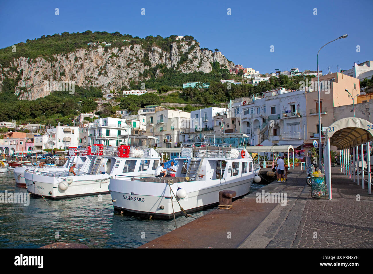 Excursion boats at Marina Grande, Capri, island, Gulf of Naples, Campania, Italy Stock Photo