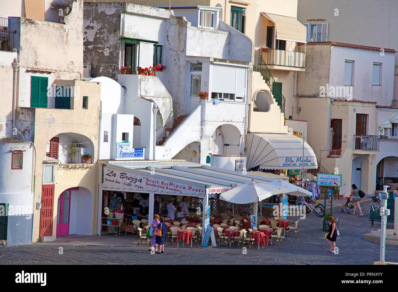Street cafe at the promenade of Marina Grande, Capri island, Gulf of Naples, Campania, Italy Stock Photo