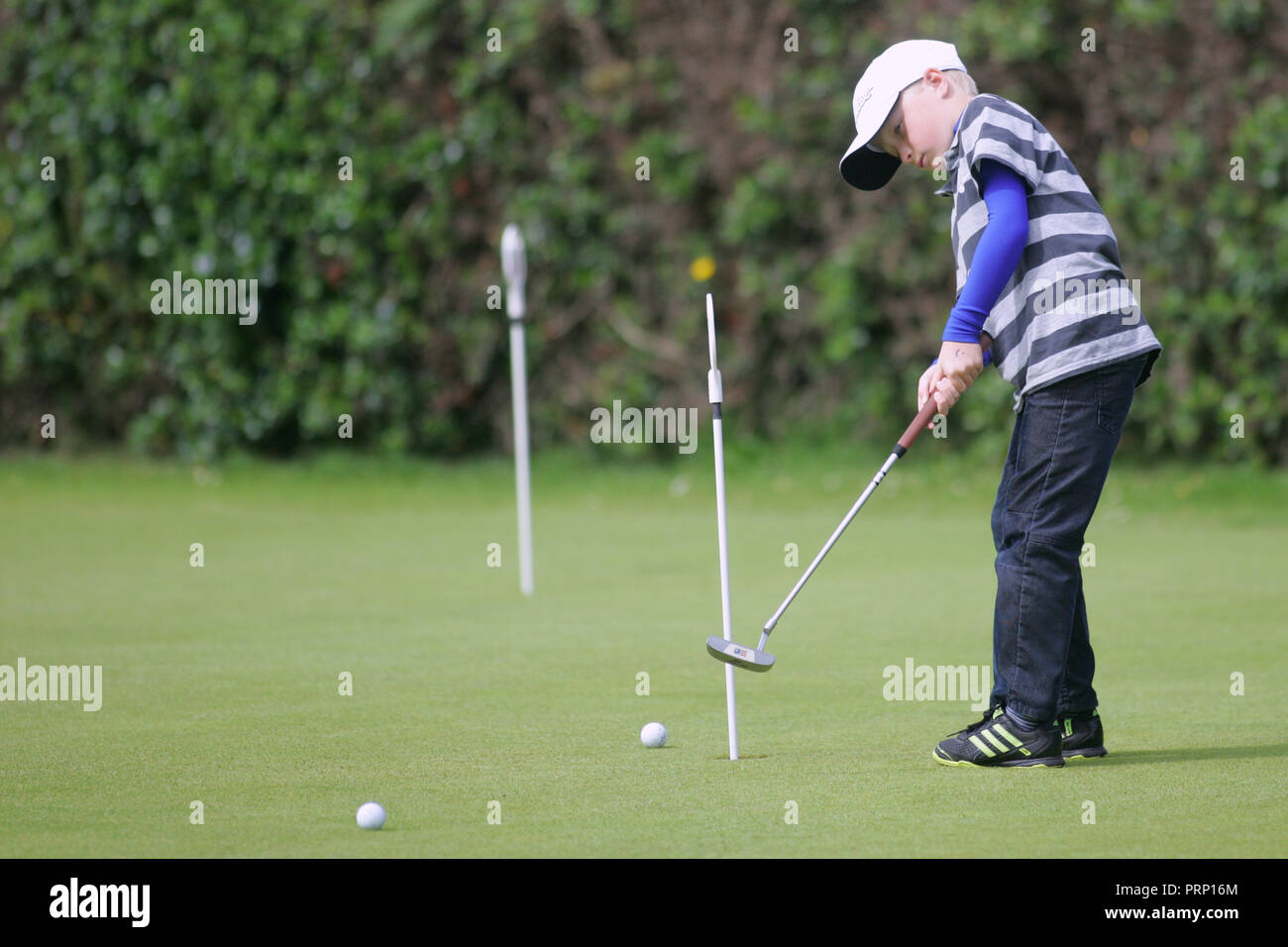 A Young Irish Golfer practices at Royal Portrush Golf Club in Portrush