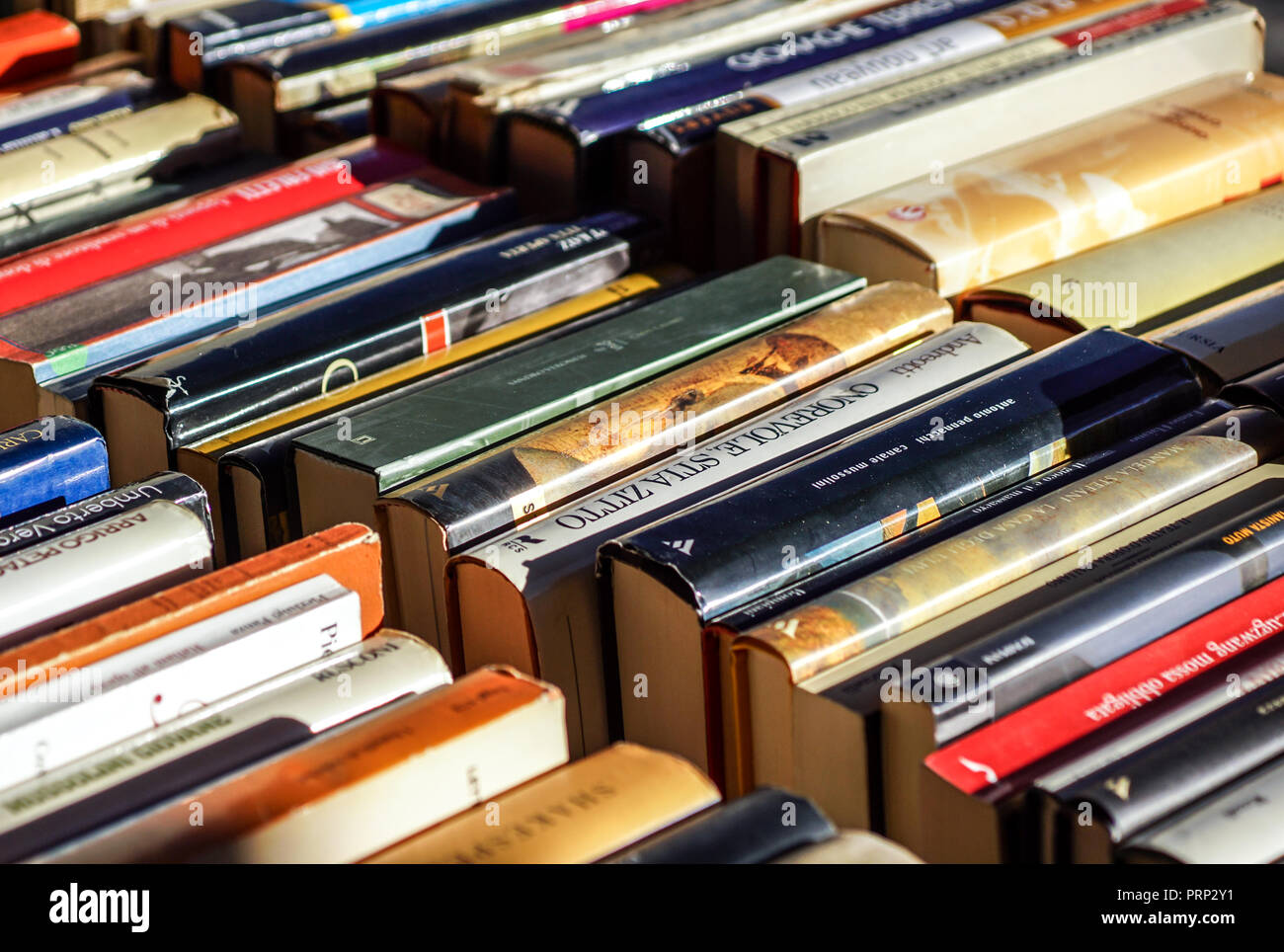 NAPLES, ITALY - MARCH 10 2017: Second hand book stalls of the book market in the historical center of Naples, Italy. Stock Photo