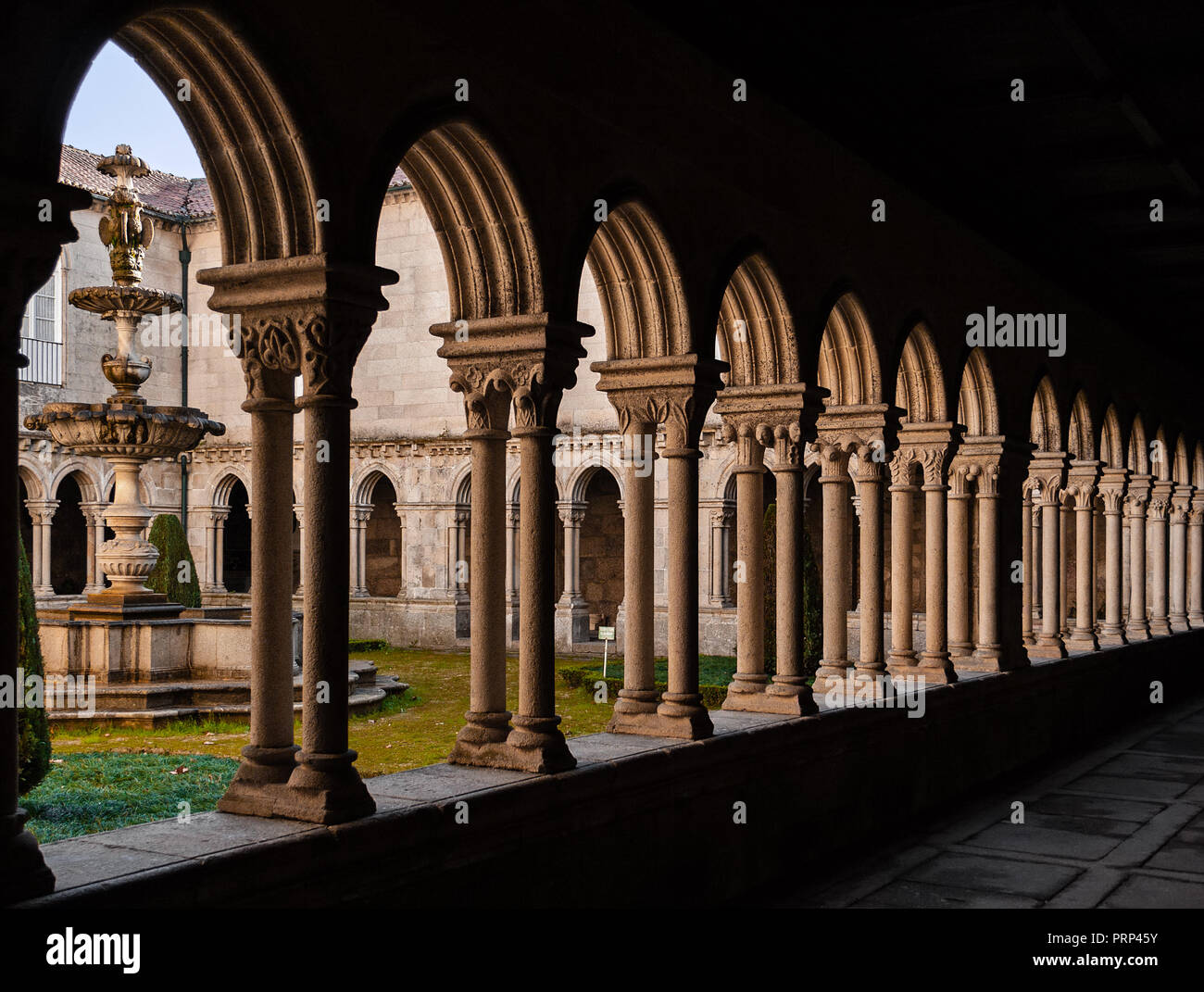 Santo Tirso, Portugal - December 27, 2017: Gothic Cloister of the medieval Sao Bento monastery. Benedictine religious order. Stock Photo