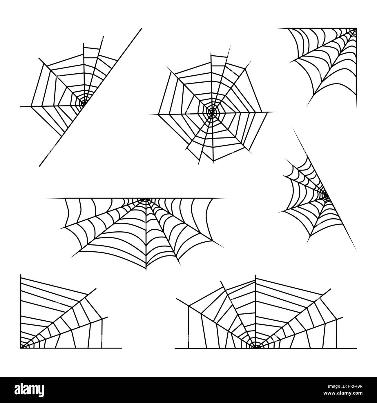 Spider web set halloween design isolated on white background Stock ...
