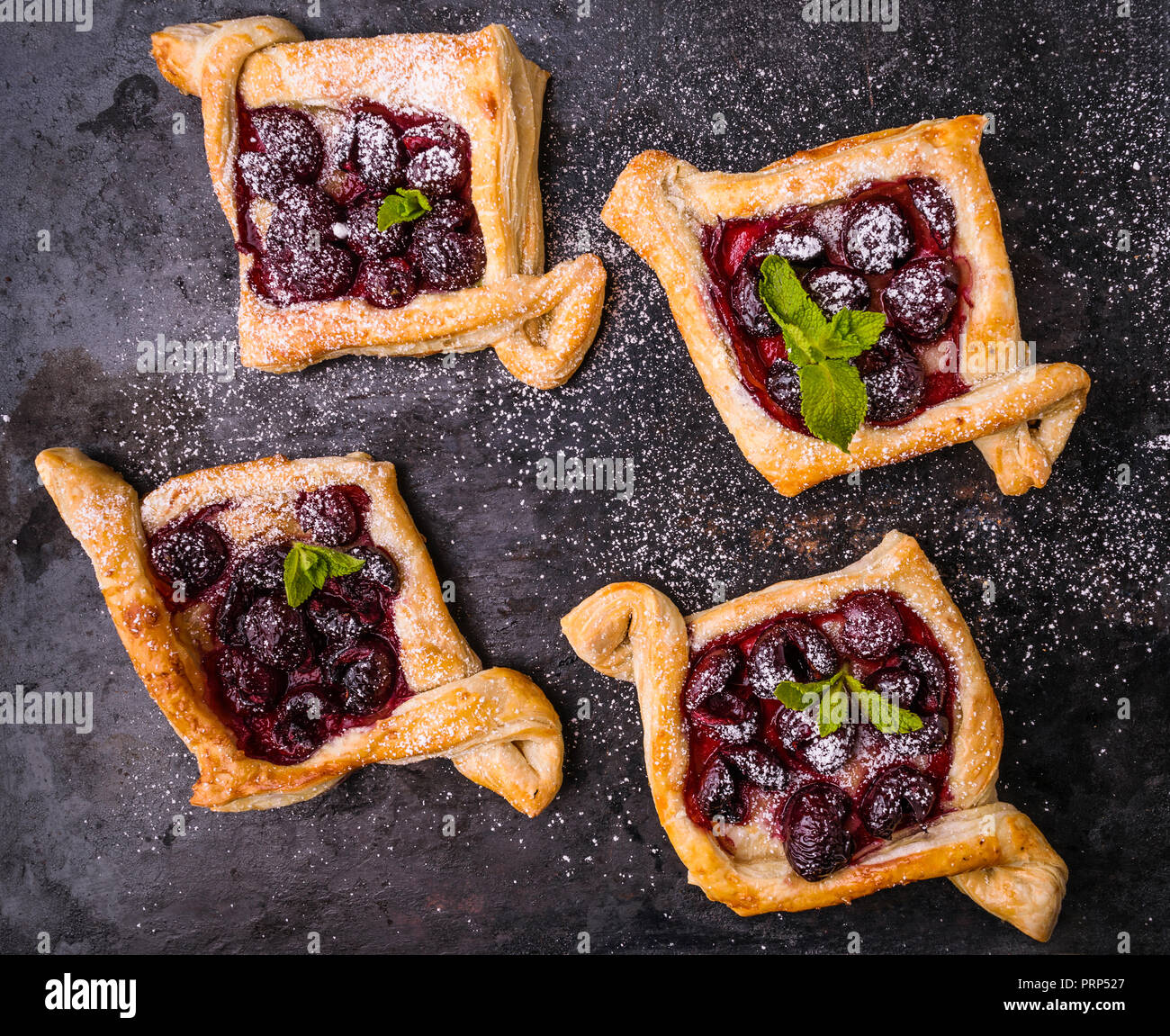 Homemade Puff Pastry With Cherry Sweet Tasty Dessert Decorated