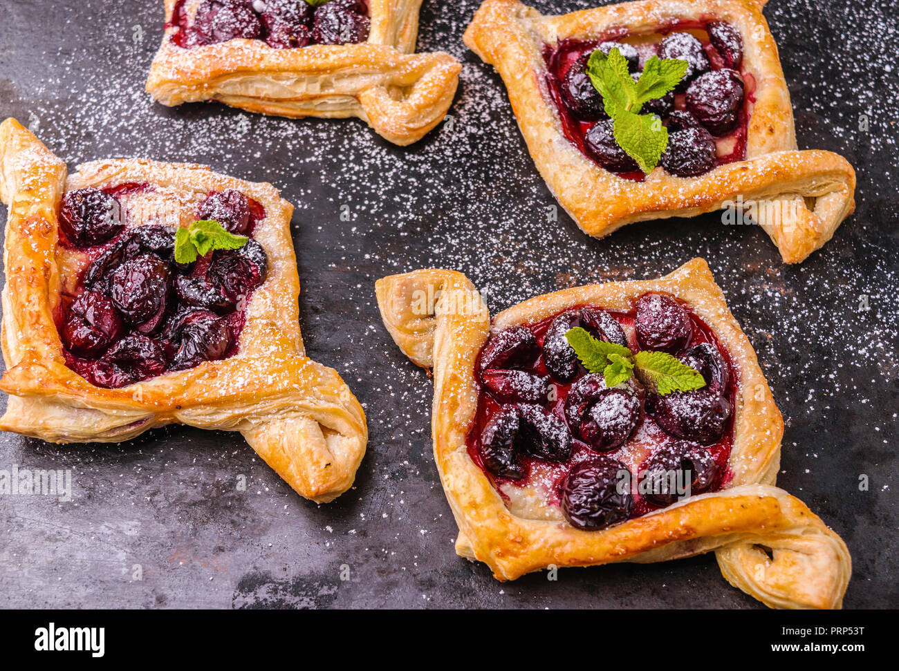 Homemade Puff Pastry With Cherry Sweet Tasty Dessert Decorated