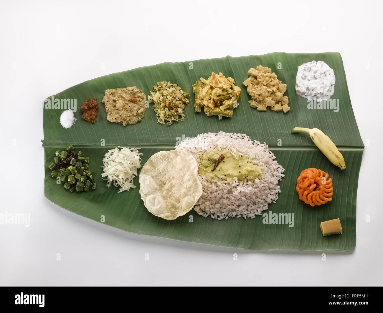 Tamil lunch on a banana leaf Stock Photo