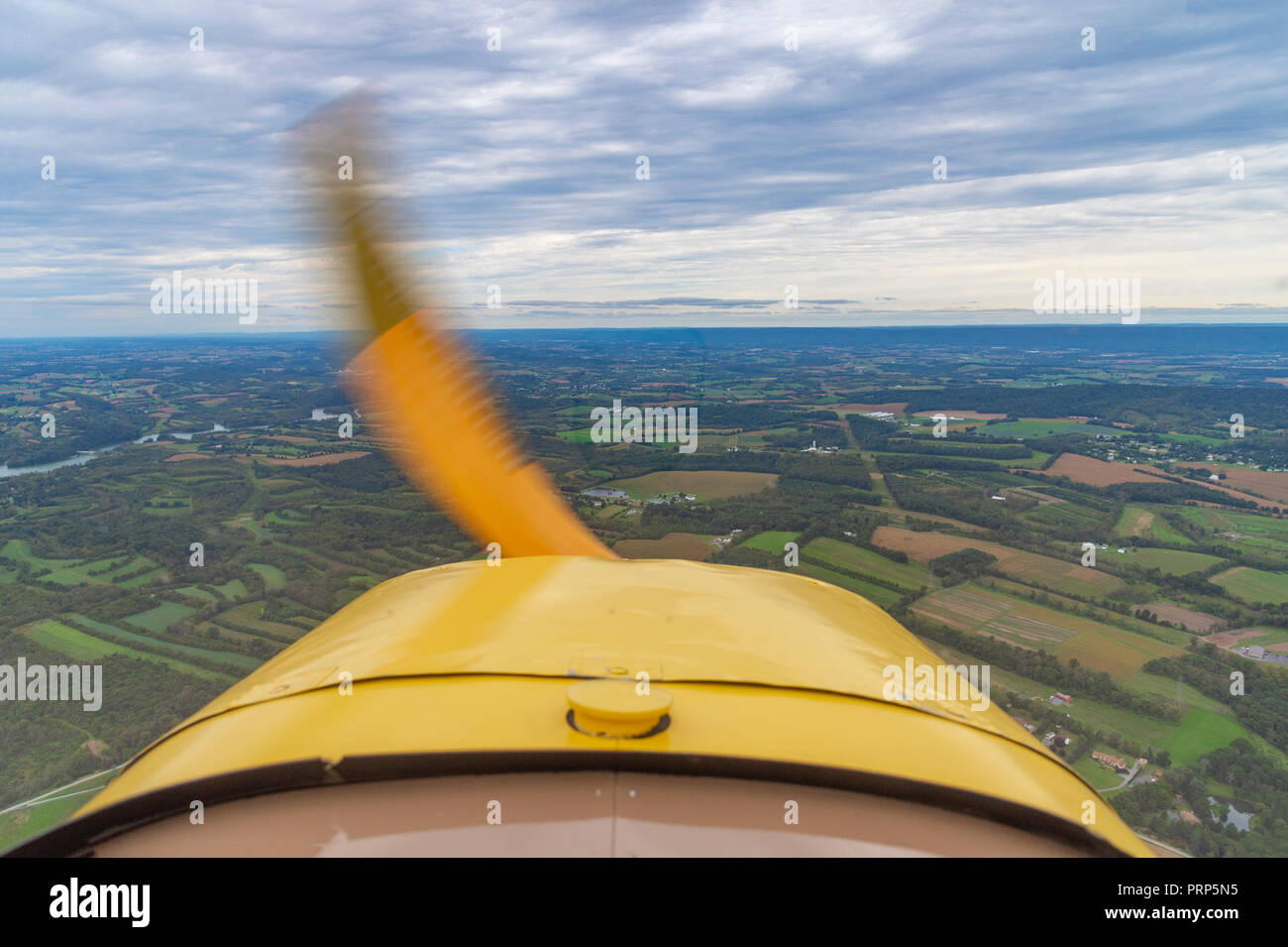 Aerial View from small plane cockpit, Pennsylvania, USA Stock Photo