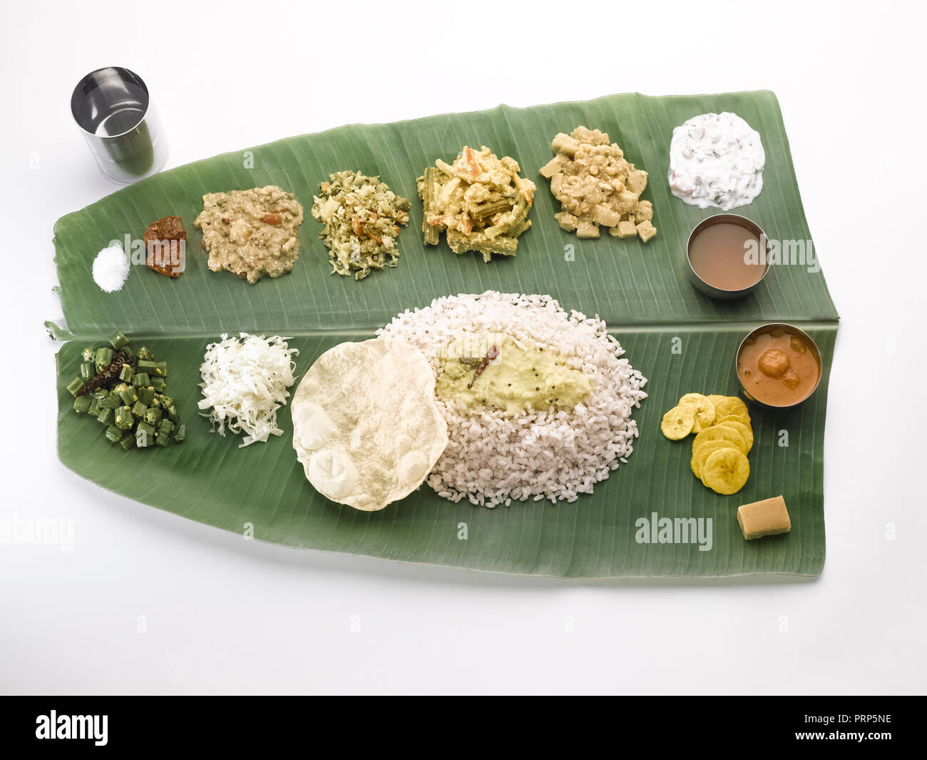 Tamil lunch on a banana leaf Stock Photo