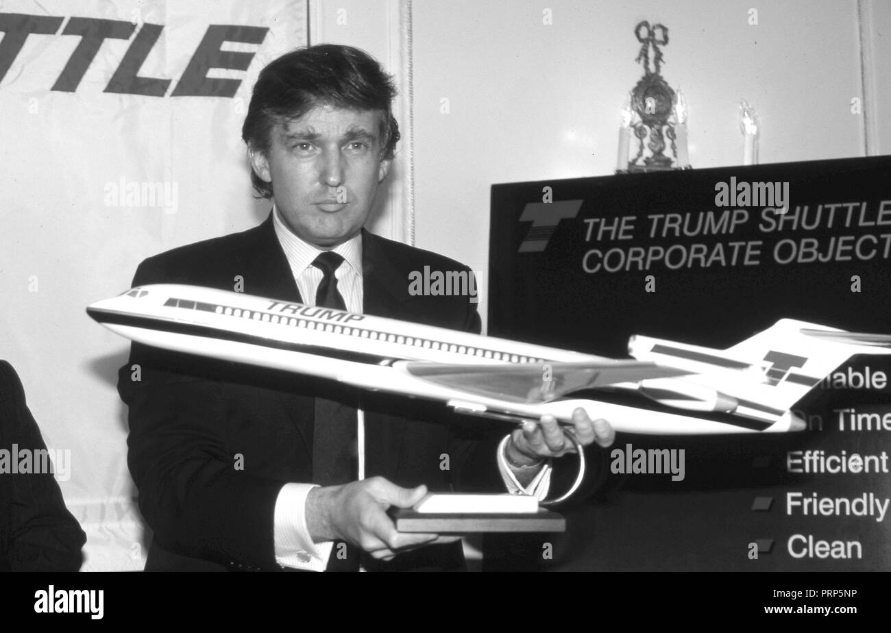 Donald Trump at a press conference to mark the launch of his Trump Shuttle airline on June 8, 1989 at the Plaza Hotel in New York City. Credit: Walter McBride/MediaPunch Stock Photo