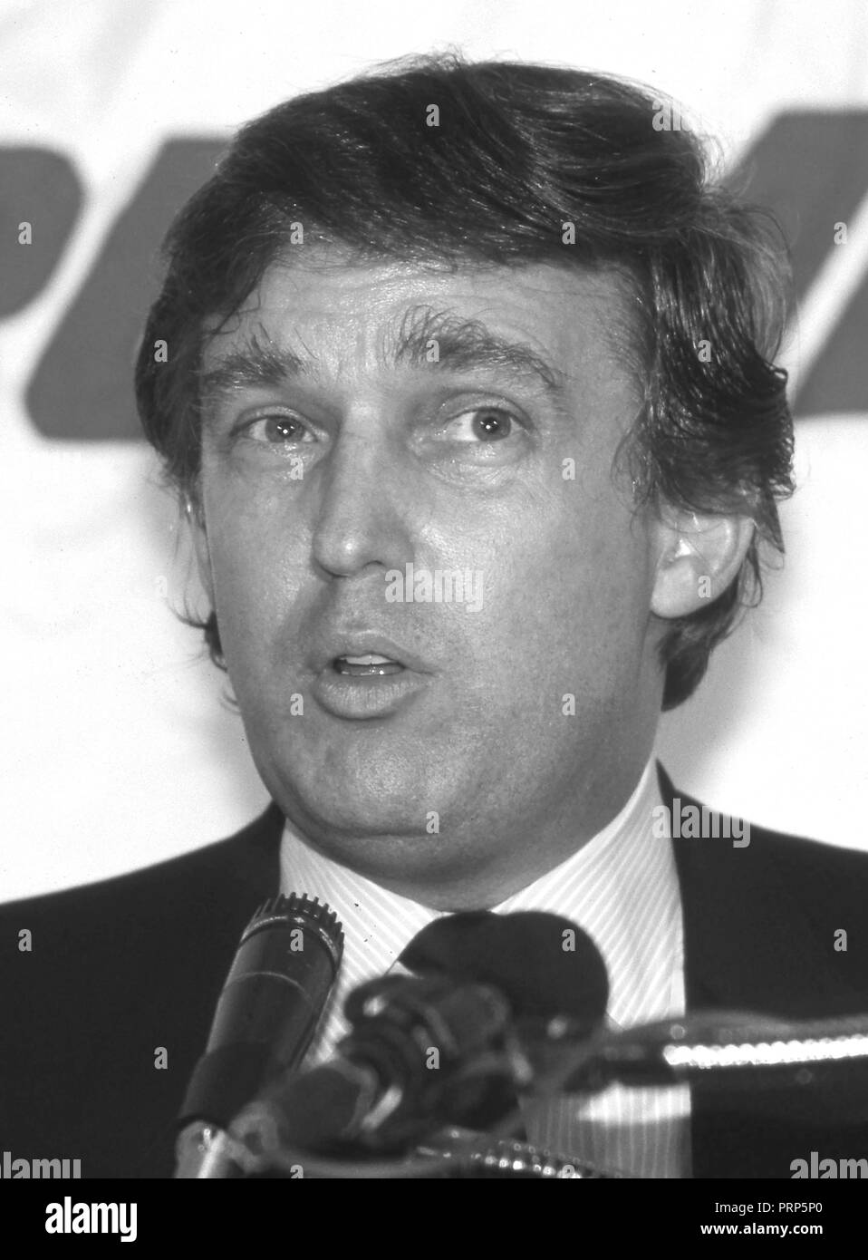 Donald Trump at a press conference to mark the launch of his Trump Shuttle airline on June 8, 1989 at the Plaza Hotel in New York City. Credit: Walter McBride/MediaPunch Stock Photo