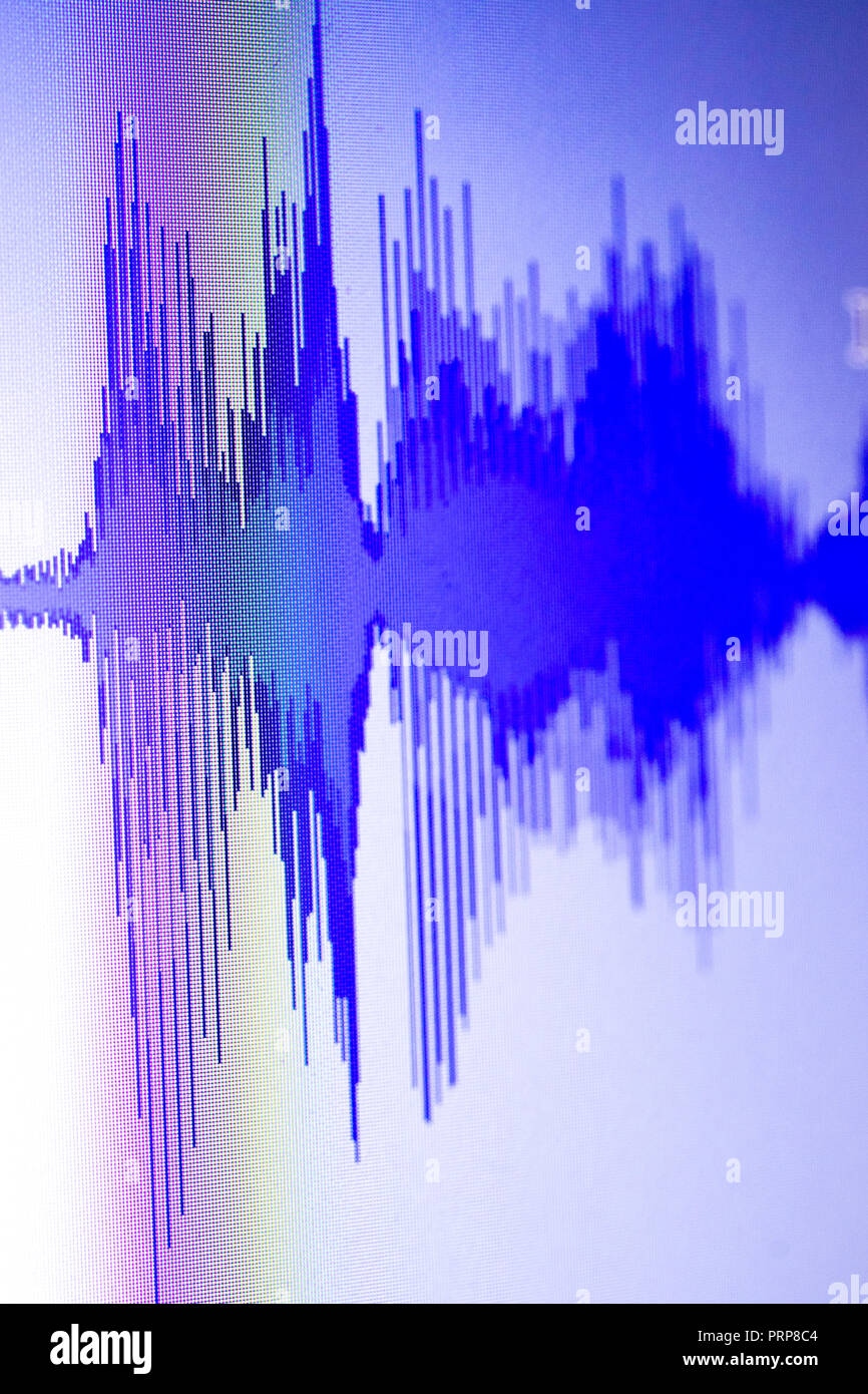 Audio sound wave studio editing computer program screen showings sounds