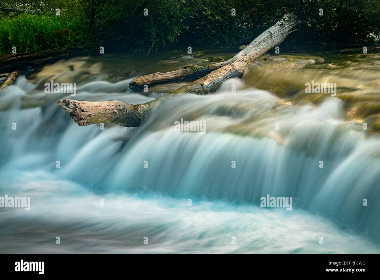 Fallen Log With Blurry Water Niagara River, New York USA Stock Photo