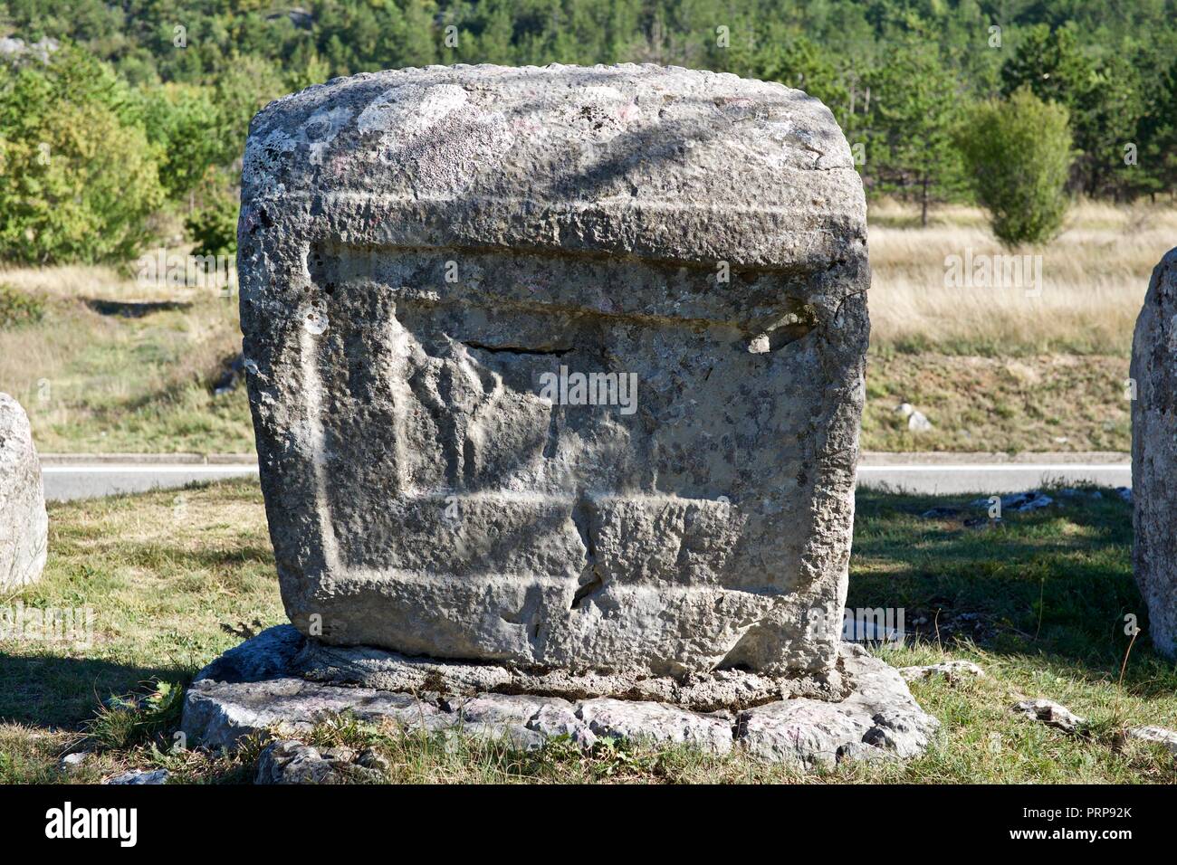 Stećci - ancient megaliths at Kamenjak necropolis near Lovreć, Dalmatia Stock Photo