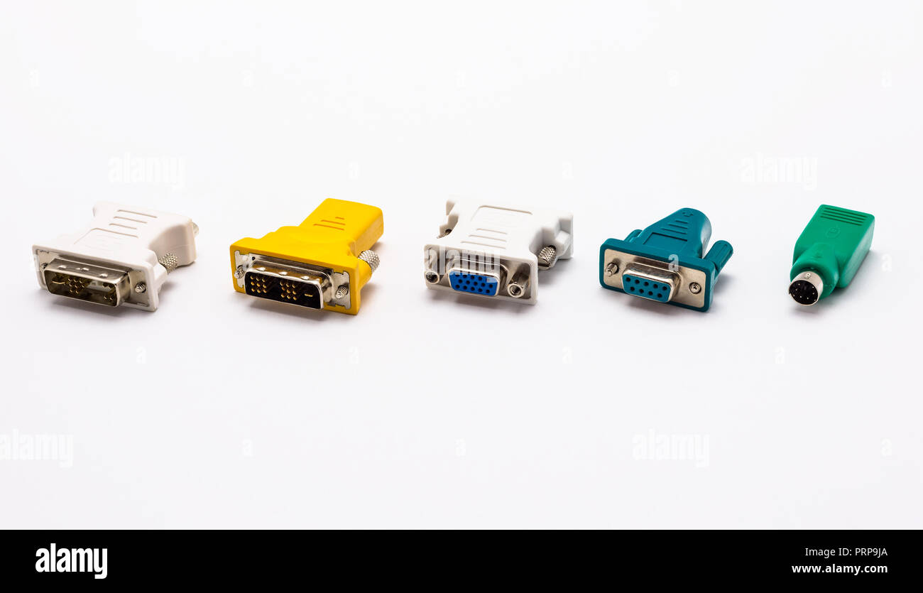 Video adapter for the computer and adapter for the mouse and keyboard. Isolated on a white background with a clipping path. Stock Photo