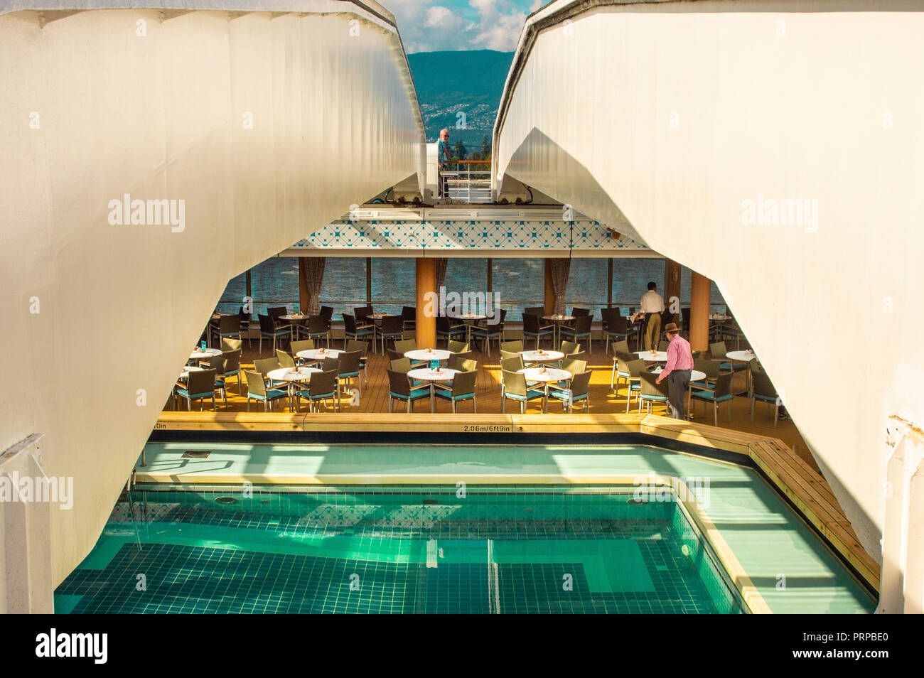 Lido Deck swimming pool under retractable roof. The Volendam, Holland