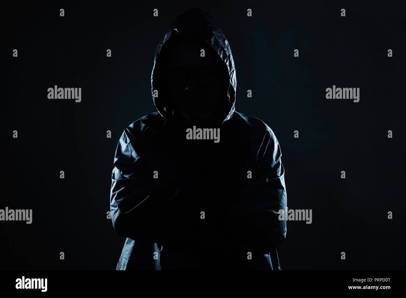 Unrecognizable hacker portrait, security and technology crime concept . Stock Photo