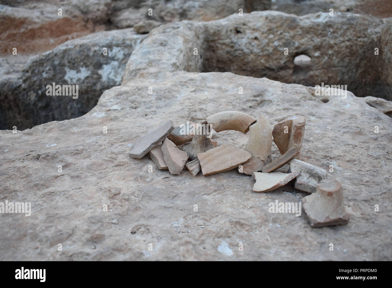 Ceramic shards at archaeological site hires stock photography and